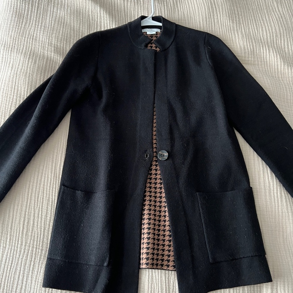 NWOT Women's Halston Black Cardigan with Houndstooth Detailing